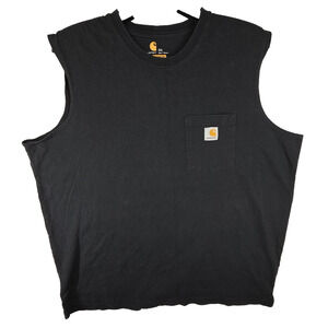 Vtg Carhartt T Shirt Mens Black 2XL XXL Sleeveless Workwear Y2k Pockets Shirts